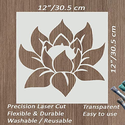 Large 12"x12" Lotus Stencil for Painting on Wood, Canvas, Paper, Fabric, Furniture - Lotus Flower Stencil - Reusable DIY Art and Craft Wall Stencils - Floral Stencils - color: Lotus 12"x12"