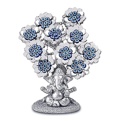 YU FENG 9.6inch Evil Eye Flowers Lucky Tree with Silver Ganesha Statue
