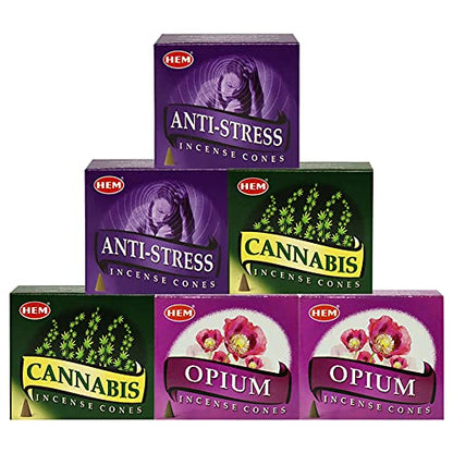 Opium Cannabis Anti Incense Cones & Holder Bundle Variety Pack from Hem Trumiri Insense Insence - color: Opium & Cannabis & Anti Stress