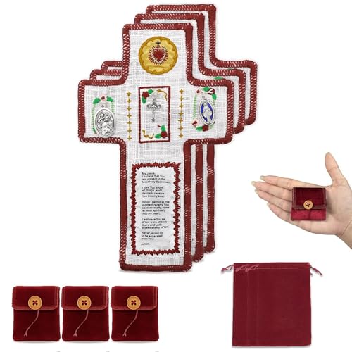 Catholic Pocket Prayer Quilts with Crosses, 3 Pack, 2 x 2 Inch