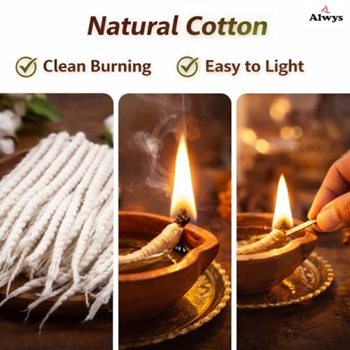 Cotton Diya Batti Wicks for Puja | Pure Cotton Jyot Batti for Oil Lamp & Diya | Puja Samagri Cotton Wick | White Cotton Wicks | 15 gm