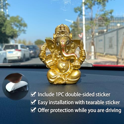alikiki Indian God Lord Ganesh Statue - Hindu God Golden Ganesha Idol Figurines for Car Dashboard Decor Hindu Gift Indian India Home Temple Mandir Pooja Item Diwali Gifts Room Altar Decor