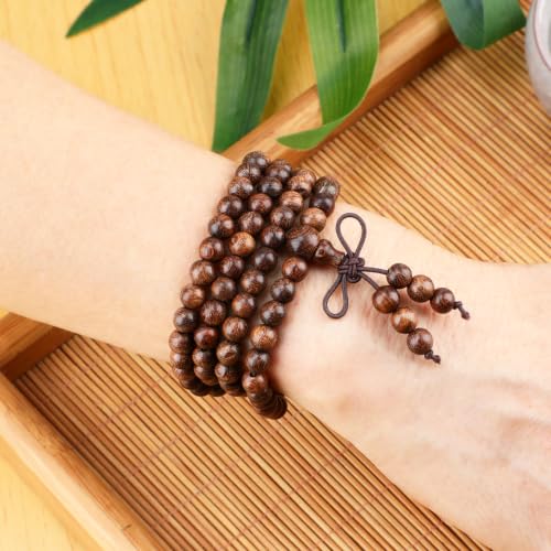 AD Beads 6mm 8mm 108 Prayer Mala Jasper Elastic Bracelet - Handmade Yoga Meditation Healing Power Energy Gifts for Unisex Adult. - color: Black Rose wood(Strengthen the body)