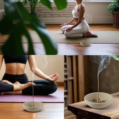 Koville Natural Marble Incense Holder, Incense Holder for Sticks with 9 Holes, Handmade Incense Burner Ash Catcher for Meditation Yoga SPA, Balsam Fir/Palo Santo/Sage/Cone (Sandstone-Brown) - color: D=150-sandstone