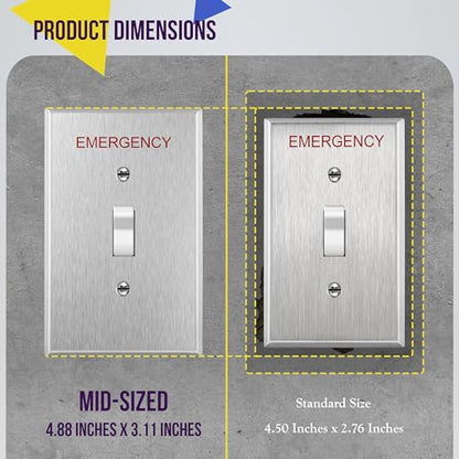 ENERLITES Toggle Switch Metal Cover Plate with Emergency Label, Midsize - color: Emergency Silver, size: Midsize