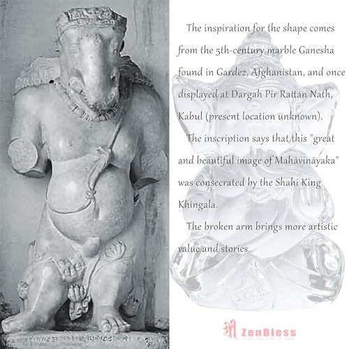 ZenBless Ganesha Hindu Quartz White Gemstone Ganesh Statue Success and Good Luck God Crystal Sculpture for Car Dashboard/Home/Office Decor Ganesh Chaturthi