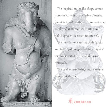 ZenBless Ganesha Hindu Quartz White Gemstone Ganesh Statue Success and Good Luck God Crystal Sculpture for Car Dashboard/Home/Office Decor Ganesh Chaturthi