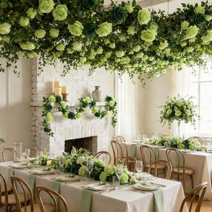 GREENTIME 2Pack 6.5FT Mixed Green Artificial Flower Garland Fake Rose Vines - color: Light Emerald Green