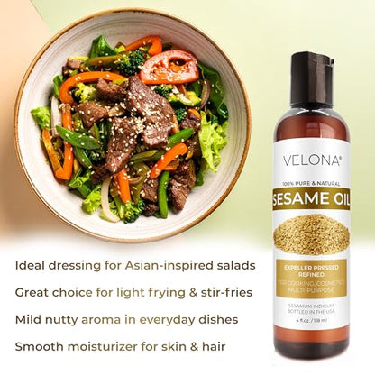 velona Sesame Seed Oil - 4 fl oz, Expeller Pressed, Refined - size: 4 Fl Oz (Pack of 1)