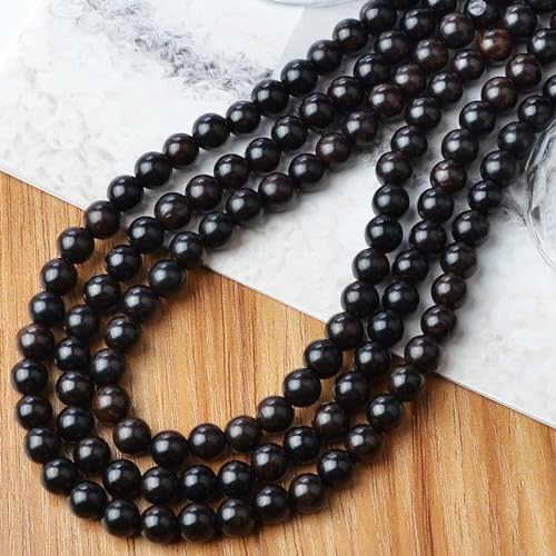 8mm Massive Beads Natural Wooden Round Loose Beads Jewelry Making with Thread 200 PCS(Black Ebony Wood, 8mm) - color: Black Ebony Wood, size: 8mm