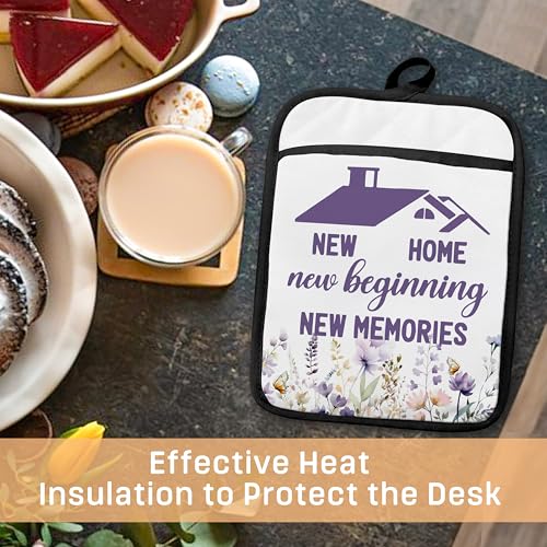 Home Sweet Home Pot Holders with Pockets, Best Housewarming Gifts, House Warming Gifts Oven Pot Holders Heat Resistant Oven Mitts Hot Pads for Kitchen Baking Cooking - color: Violet