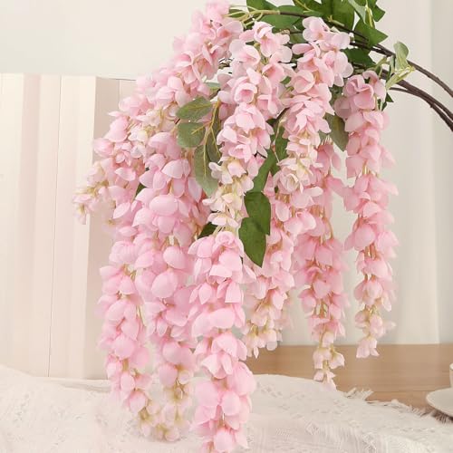 4pcs 47.2in Artificial Fake Wisteria Hanging Flower Garland Silk(pink) - color: Pink