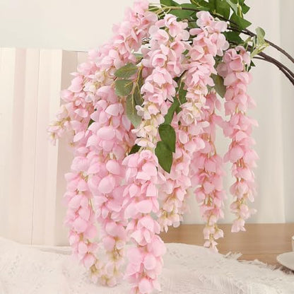 4pcs 47.2in Artificial Fake Wisteria Hanging Flower Garland Silk(pink) - color: Pink