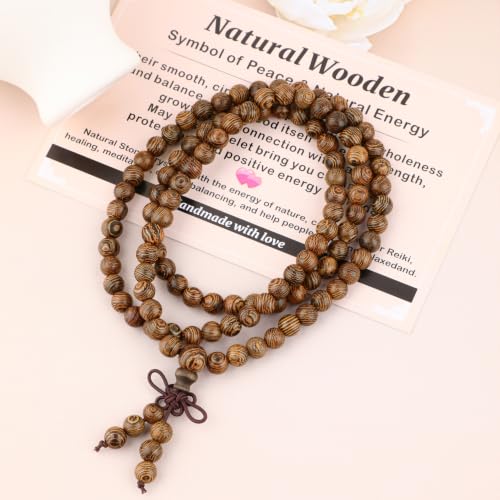 AD Beads 6mm 8mm 108 Prayer Mala Jasper Elastic Bracelet - Handmade Yoga Meditation Healing Power Energy Gifts for Unisex Adult. - color: Wenge Wood Jasper(Creativity)