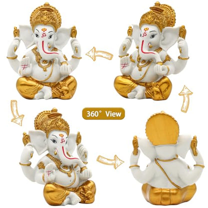 alikiki Hindu God Ganesha Idol Statue - 5.6" H Gold Toned Indian God Lord Ganpati Murti for Diwali Pooja Decor Home Mandir Temple Altar Shrine Puja Item Wedding Spiritual Decors