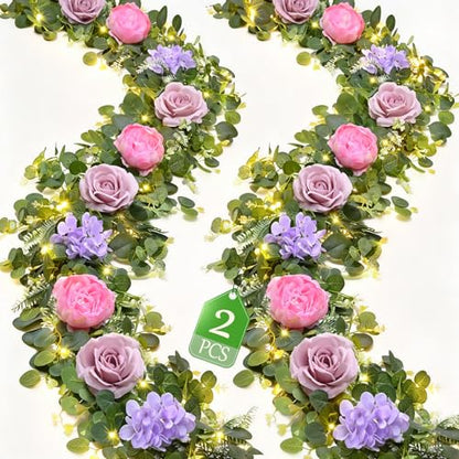 Livole 2Pcs 12 Ft Flower Garland with Light, Pink Peony Floral Garland - color: Pink With Light, size: 2Pcs