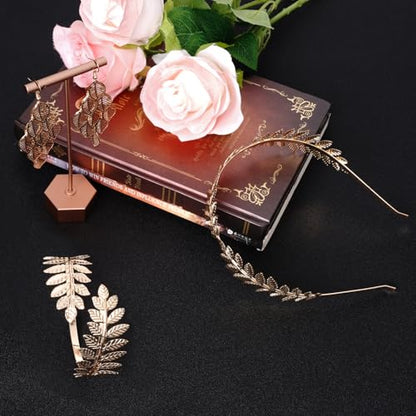 9 Pcs Greek Goddess Accessories for Women Golden Roman Laurel Leaf Crown Headband Upper Arm Cuff Bracelet Pearl Drop Earrings Necklace Toga Waist Belt Toga Costume Jewelry for Bridal Bridesmaid Wedding Party - style: GREEK
