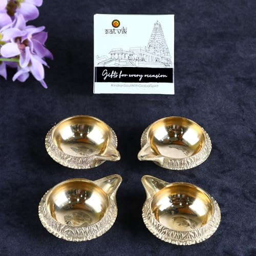SATVIK Set of 4 - Pure Brass Kuber Diya for Diwali Decoration | Traditional Puja Oil Lamp for Home Temple | Brass Diya for Diwali Pooja & Festive Use - style: SET OF 4