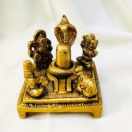 Brass Shiva Lingam Puja Set 3 Inch 330g – Mahadev Shivling with Lord Ganesha, Nandi Bull, Sheshnag and Shiva Family Brass Idol | Vastu Protection Tool for Home Temple, Meditation & Spiritual Decor