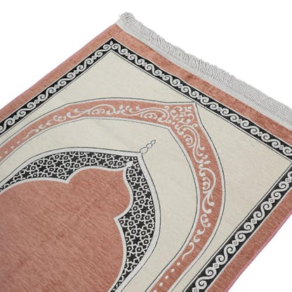 Premium Velvet Prayer Rug – Elegant Islamic Design with Multiple Color Options (Pink) - color: Pink