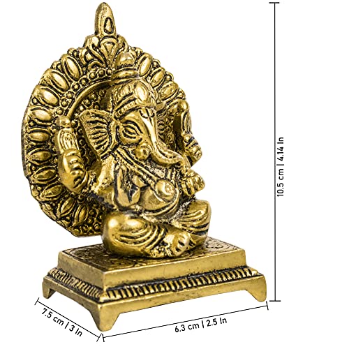 Spillbox Oxidised Finished Sinhasan Ganesha Brass God Idol Statue Showpiece for Home Office Figurine Religious Pooja | Puja Items Gift Living Room Decoration Home Décor, 6 X 9, Gold