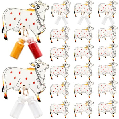 10 Pack Pichwai Cow Haldi Kumkum Holders Gifts Bulk with Empty Mini Glass Jar Pasupu Sindoor Set Return Gift for Varalakshmi Vratam, Diwali, Pooja, Indian Wedding, Housewarming Favor Traditional Puja