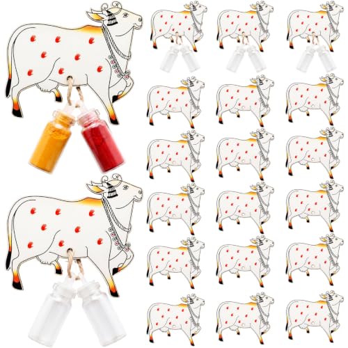 10 Pack Pichwai Cow Haldi Kumkum Holders Gifts Bulk with Empty Mini Glass Jar Pasupu Sindoor Set Return Gift for Varalakshmi Vratam, Diwali, Pooja, Indian Wedding, Housewarming Favor Traditional Puja