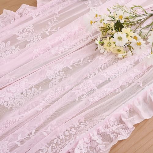 Pink Lace Tablecloth Floral Rectangular Table Cloth 95”x55” - color: Pink, size: 95" x 55" (Rectangular)