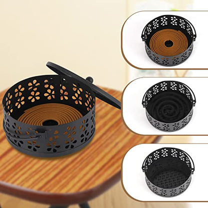 Portable Iron Mosquito Coil Holder with Handle for Outdoor, Black - color: Black