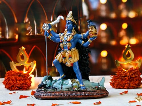 BangBangDa Hindu God Kali Maa Statue - 5.1”H Polystone Hindu Goddess Lord Kali Idol for Home Temple Mandir Altar Murit Pooja Item Birthday Diwali Gift for Indian Family Friend People