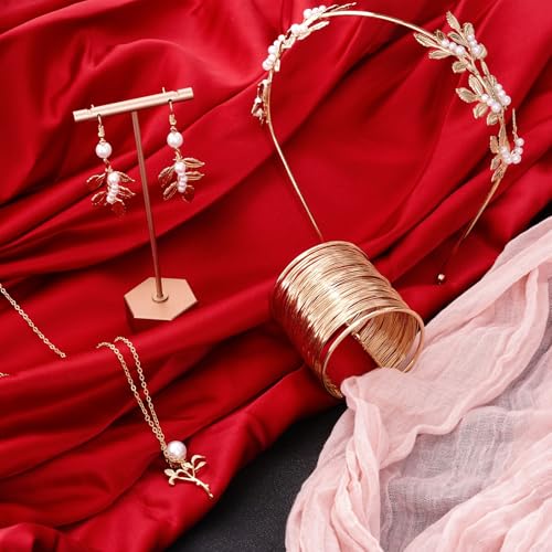 9 Pcs Greek Goddess Accessories for Women Golden Roman Laurel Leaf Crown Headband Upper Arm Cuff Bracelet Pearl Drop Earrings Necklace Toga Waist Belt Toga Costume Jewelry for Bridal Bridesmaid Wedding Party - style: Classic