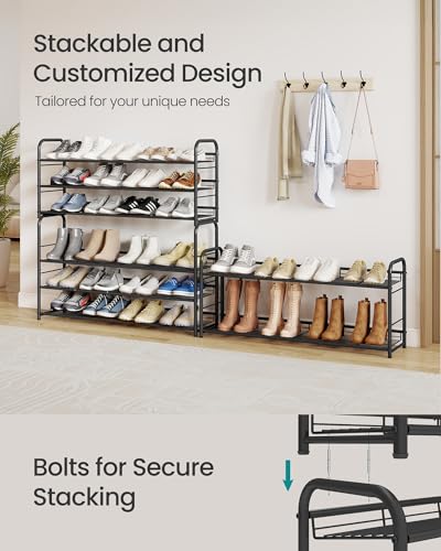 SONGMICS 4-Tier Long Stackable Metal Shoe Rack, Holds Up to 20 Pairs - color: Black, size: 4 Tiers (39.5"W)