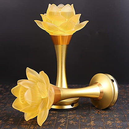 1 Pair - LED Glazed Lotus Buddhist Lamp USB Rechargeable - 8 inches - color: Golden, size: 8 inches