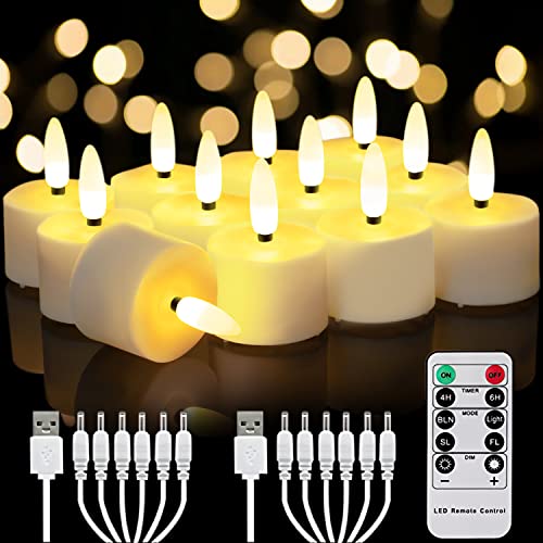 Homemory 12-Pack Rechargeable Tea Lights Candles with Remote, 4H/6H Timer - color: 3D wick, Rechargeable, Remote, Pack of 12