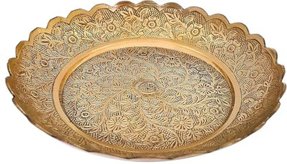 SATVIK Handmade Brass Nakashi Plate – 6 Inch Pooja Thali Set for Puja, Bhog, and Temple Decoration
