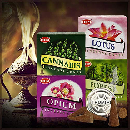 Hem Incense Cones Variety Pack #2 and Cone Incense Burner Bundle with 4 Most Liked Fragrances - color: Popular4b