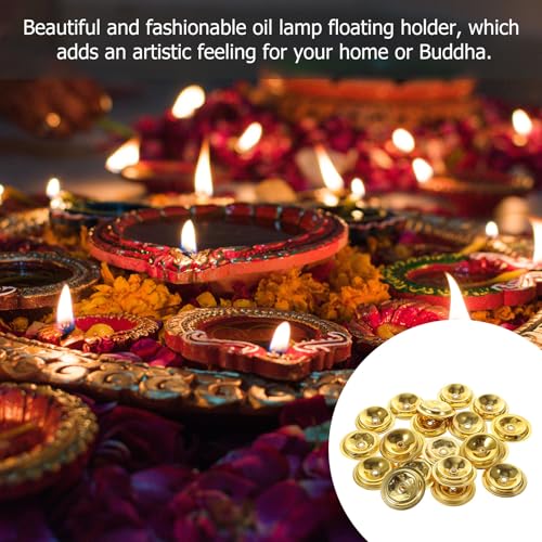 DECHOUS 20Pcs Floating Wick Holders for Oil Lamps Aluminum Round Floating Wick Discs Golden Buddhist Oil Lamps Holders for Temple Oil Candles