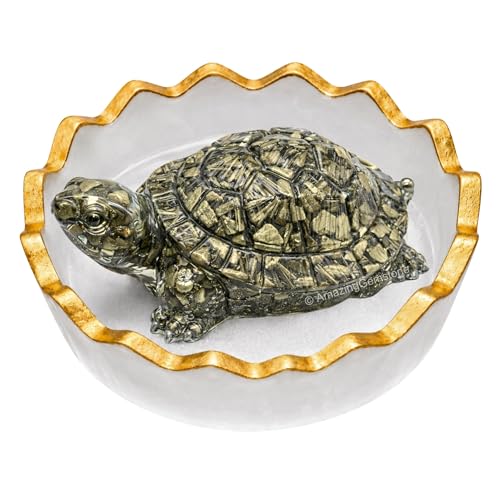 Amazing Gemstone Natural Pyrite Crystal Tortoise with Selenite Bowl - color: Pyrite Tortoise With Selenite Bowl, size: Regular