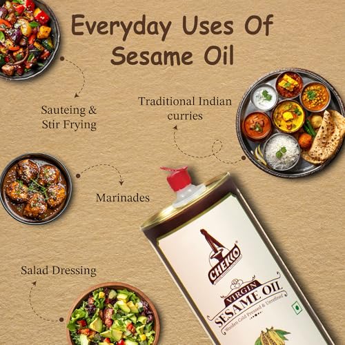 CHEKKO 100% Pure Cold-Pressed Sesame Oil, 1 Liter (33 Fl Oz) - size: 33 Fl Oz (Pack of 1)