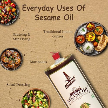 CHEKKO 100% Pure Cold-Pressed Sesame Oil, 1 Liter (33 Fl Oz) - size: 33 Fl Oz (Pack of 1)