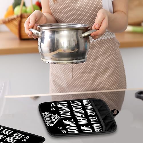 House Warming Gifts Pot Holders with Pockets, Good Luck Convincing Your New Neighbours That You're Normal Oven Pot Holders Heat Resistant Oven Mitts Hot Pads for Kitchen Baking Cooking - color: Black Neighbours