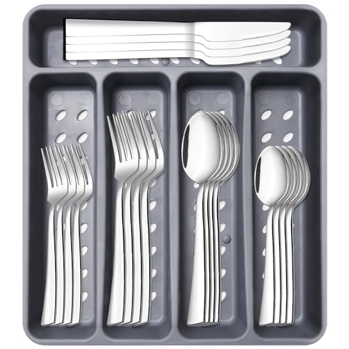 Stainless Steel Cutlery Silverware Set for 4 Eating Utensils Flatware Sets - color: Silver