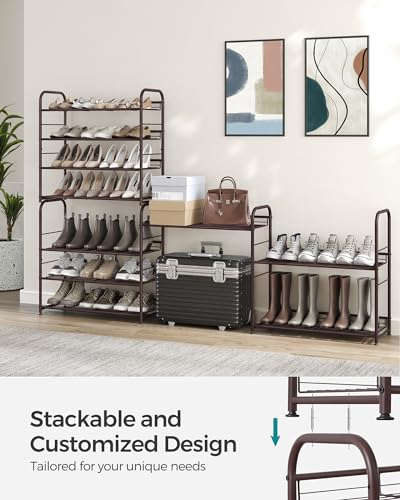 SONGMICS 4-Tier Stackable Metal Shoe Rack, Holds Up to 16 Pairs of Shoes - color: Bronze, size: 4 Tiers (27"W)