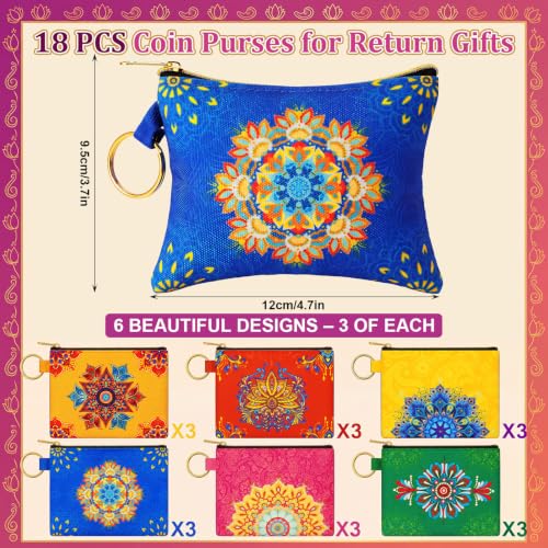 18 Pcs Indian Return Gifts for Pooja Mandala Lotus Motifs Purse - style: Mandala Lotus