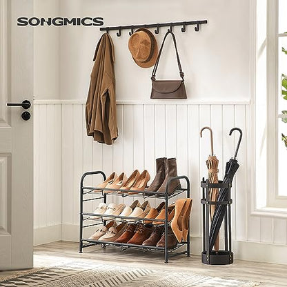 SONGMICS 3-Tier Stackable Metal Shoe Rack, Holds Up to 12 Pairs of Shoes - color: Black, size: 3 Tiers (27"W)