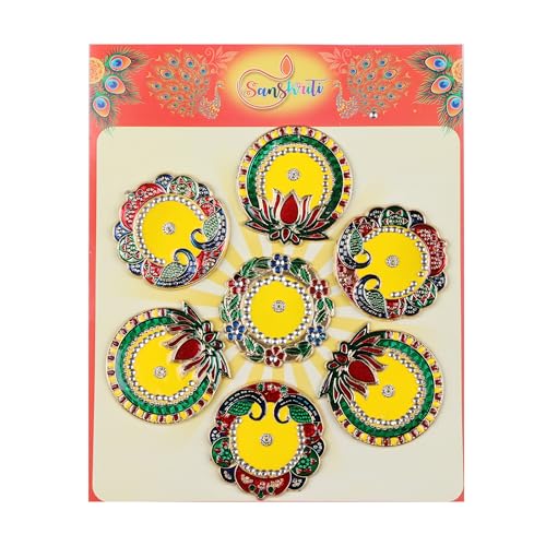10 Inches Meena Rangoli Diwali Acrylic Rangoli Stencils Handmade Rangoli Sticker Home Decor Floor Decorative Stones (Design 13) - color: Design 13