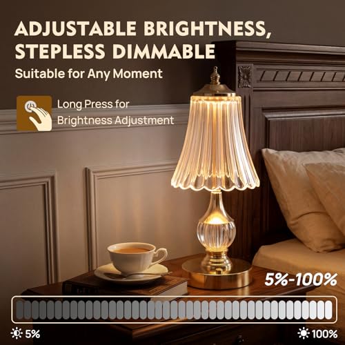 Gold Crystal Battery Operated Rechargeable Lamp Cordless, Skirt - color: Gold-Skirt