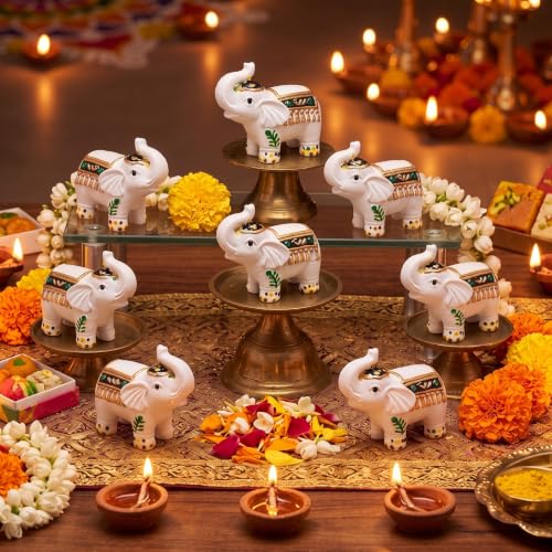 12 Pcs Indian Return Gift Bulk for Pooja, White Elephant Statue - color: White