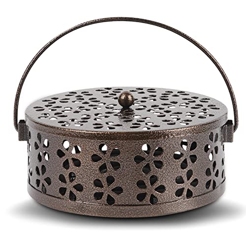 Portable Iron Mosquito Coil Holder with Handle for Outdoor, Bronze - color: Bronze