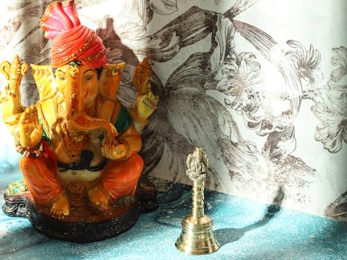 Loud Solid Pooja Bell Hand Bell Call Bell Wedding Bell Dinner Bell Temple Bell Puja Bell Golden Classroom Bell with Made by Brass (Ganesha) - color: Ganesha